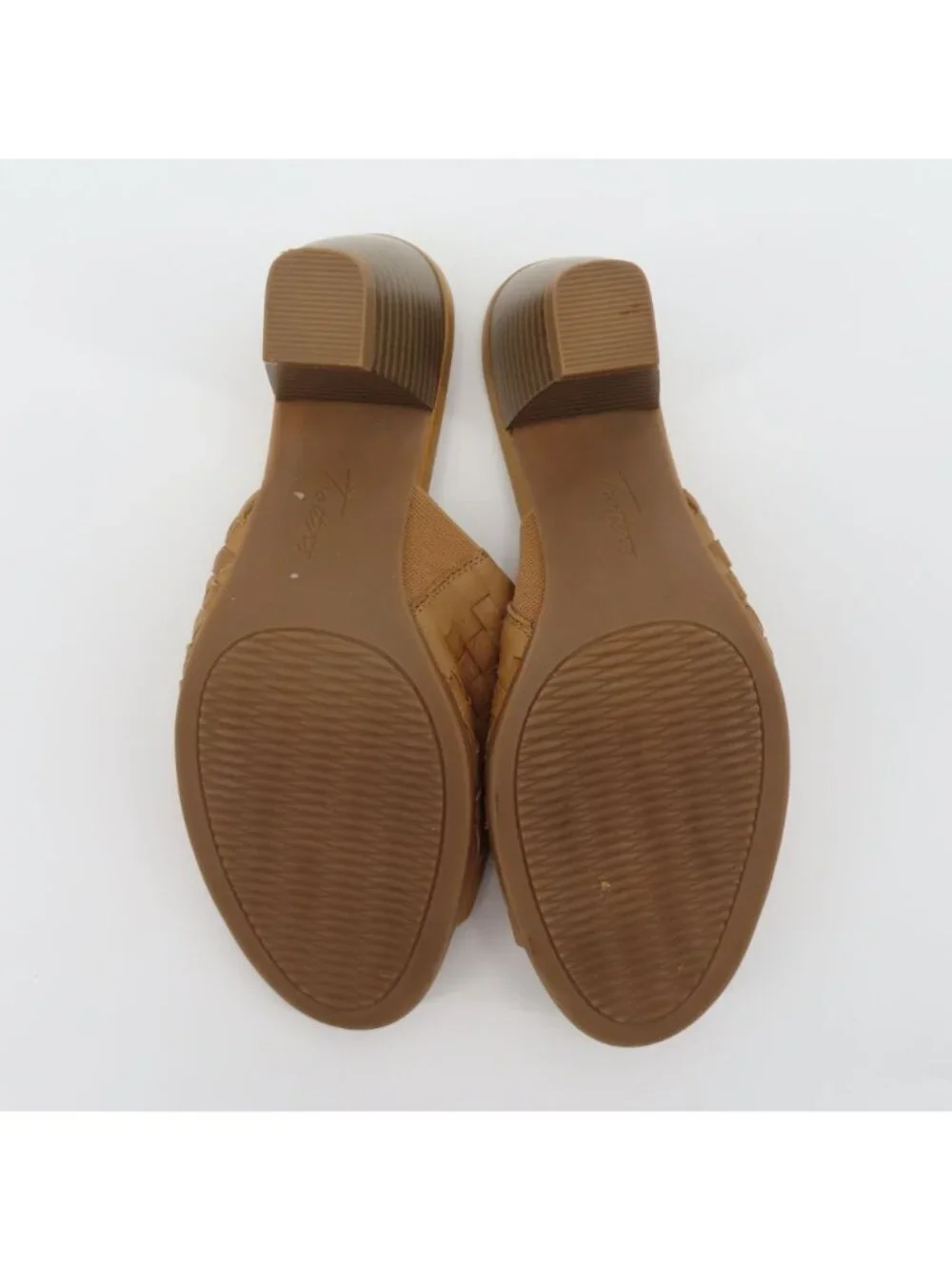 Trotters Women 7 N Brown Leather Basketweave Woven Slide Heels Sandals Shoes